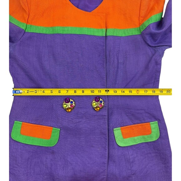 VTG Helene D Collection Linen Colorblock SS Jacket Jeweled Buttons FLAWS 14 - Picture 14 of 16
